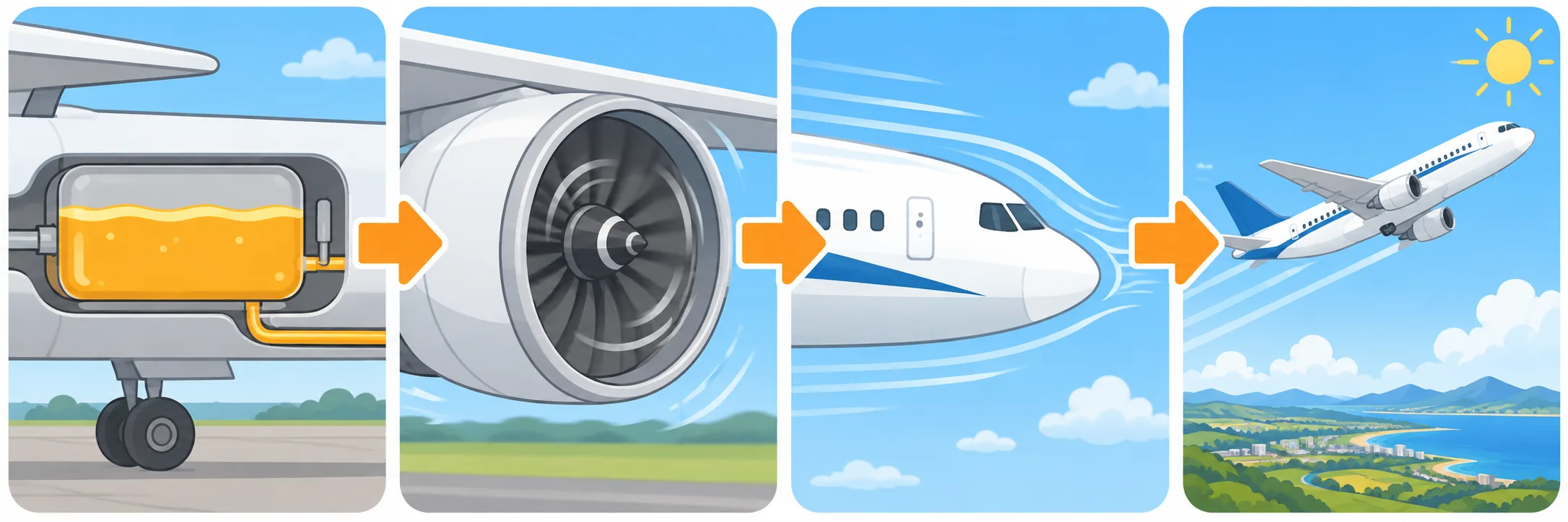 从燃油到升空的四格流程图